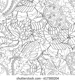 Tracery seamless pattern. Mehndi design. Ethnic monochrome binary doodle texture. Curved doodling black and white background. Vector