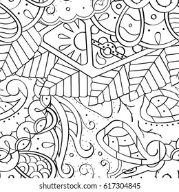 Tracery seamless pattern. Mehndi design. Ethnic monochrome binary doodle texture. Curved doodling black and white background. Vector