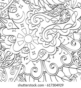 Tracery seamless pattern. Mehndi design. Ethnic monochrome binary doodle texture. Curved doodling black and white background. Vector