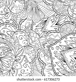 Tracery seamless pattern. Mehndi design. Ethnic monochrome binary doodle texture. Curved doodling black and white background. Vector