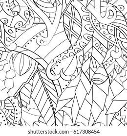 Tracery seamless pattern. Mehndi design. Ethnic monochrome binary doodle texture. Curved doodling black and white background. Vector