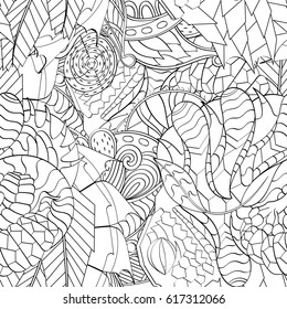 Tracery seamless pattern. Mehndi design. Ethnic monochrome binary doodle texture. Curved doodling black and white background. Vector