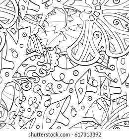 Tracery seamless pattern. Mehndi design. Ethnic monochrome binary doodle texture. Curved doodling black and white background. Vector