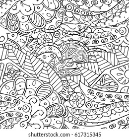 Tracery seamless pattern. Mehndi design. Ethnic monochrome binary doodle texture. Curved doodling black and white background. Vector