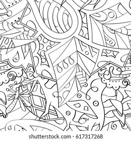 Tracery seamless pattern. Mehndi design. Ethnic monochrome binary doodle texture. Curved doodling black and white background. Vector