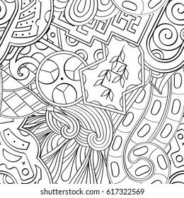 Tracery seamless pattern. Mehndi design. Ethnic monochrome binary doodle texture. Curved doodling black and white background. Vector