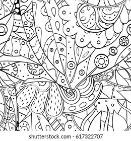 Tracery seamless pattern. Mehndi design. Ethnic monochrome binary doodle texture. Curved doodling black and white background. Vector