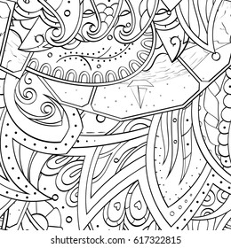 Tracery seamless pattern. Mehndi design. Ethnic monochrome binary doodle texture. Curved doodling black and white background. Vector