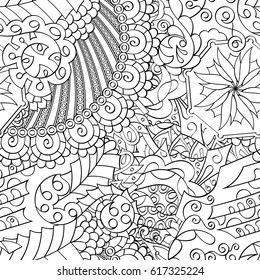 Tracery seamless pattern. Mehndi design. Ethnic monochrome binary doodle texture. Curved doodling black and white background. Vector
