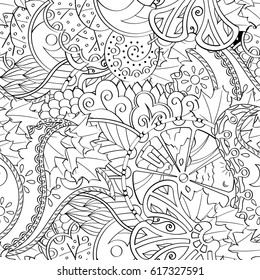 Tracery seamless pattern. Mehndi design. Ethnic monochrome binary doodle texture. Curved doodling black and white background. Vector