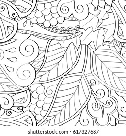 Tracery seamless pattern. Mehndi design. Ethnic monochrome binary doodle texture. Curved doodling black and white background. Vector