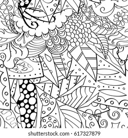 Tracery seamless pattern. Mehndi design. Ethnic monochrome binary doodle texture. Curved doodling black and white background. Vector