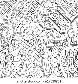 Tracery seamless pattern. Mehndi design. Ethnic monochrome binary doodle texture. Curved doodling black and white background. Vector