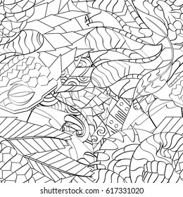 Tracery seamless pattern. Mehndi design. Ethnic monochrome binary doodle texture. Curved doodling black and white background. Vector