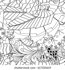 Tracery seamless pattern. Mehndi design. Ethnic monochrome binary doodle texture. Curved doodling black and white background. Vector