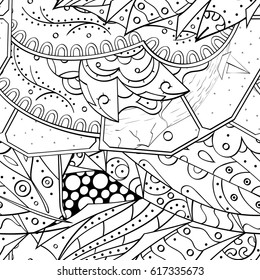 Tracery seamless pattern. Mehndi design. Ethnic monochrome binary doodle texture. Curved doodling black and white background. Vector