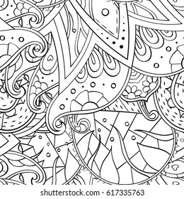 Tracery seamless pattern. Mehndi design. Ethnic monochrome binary doodle texture. Curved doodling black and white background. Vector