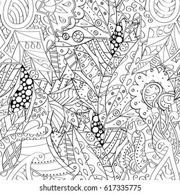 Tracery seamless pattern. Mehndi design. Ethnic monochrome binary doodle texture. Curved doodling black and white background. Vector
