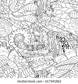 Tracery seamless pattern. Mehndi design. Ethnic monochrome binary doodle texture. Curved doodling black and white background. Vector