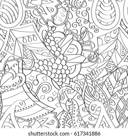 Tracery seamless pattern. Mehndi design. Ethnic monochrome binary doodle texture. Curved doodling black and white background. Vector