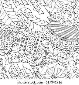 Tracery seamless pattern. Mehndi design. Ethnic monochrome binary doodle texture. Curved doodling black and white background. Vector