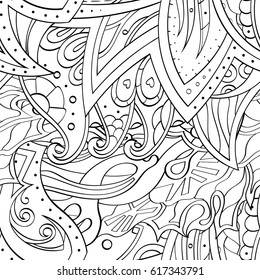 Tracery seamless pattern. Mehndi design. Ethnic monochrome binary doodle texture. Curved doodling black and white background. Vector