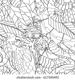 Tracery seamless pattern. Mehndi design. Ethnic monochrome binary doodle texture. Curved doodling black and white background. Vector
