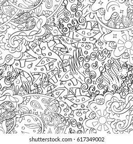 Tracery seamless pattern. Mehndi design. Ethnic monochrome binary doodle texture. Curved doodling black and white background. Vector