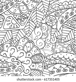 Tracery seamless pattern. Mehndi design. Ethnic monochrome binary doodle texture. Curved doodling black and white background. Vector