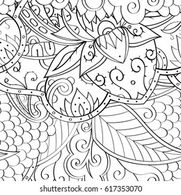 Tracery seamless pattern. Mehndi design. Ethnic monochrome binary doodle texture. Curved doodling black and white background. Vector