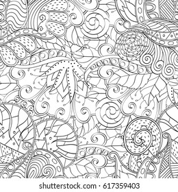 Tracery seamless pattern. Mehndi design. Ethnic monochrome binary doodle texture. Curved doodling black and white background. Vector