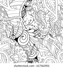 Tracery seamless pattern. Mehndi design. Ethnic monochrome binary doodle texture. Curved doodling black and white background. Vector