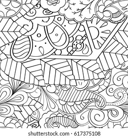 Tracery seamless pattern. Mehndi design. Ethnic monochrome binary doodle texture. Curved doodling black and white background. Vector