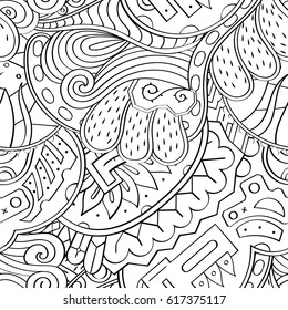Tracery seamless pattern. Mehndi design. Ethnic monochrome binary doodle texture. Curved doodling black and white background. Vector
