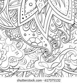 Tracery seamless pattern. Mehndi design. Ethnic monochrome binary doodle texture. Curved doodling black and white background. Vector