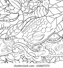 Tracery seamless pattern. Mehndi design. Ethnic monochrome binary doodle texture. Curved doodling black and white background. Vector