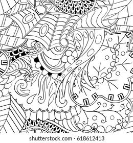 Tracery seamless pattern. Mehndi design. Ethnic monochrome binary doodle texture. Curved doodling black and white background. Vector