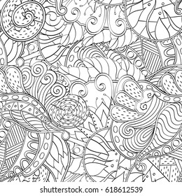 Tracery seamless pattern. Mehndi design. Ethnic monochrome binary doodle texture. Curved doodling black and white background. Vector