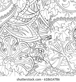 Tracery seamless pattern. Mehndi design. Ethnic monochrome binary doodle texture. Curved doodling black and white background. Vector