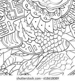 Tracery seamless pattern. Mehndi design. Ethnic monochrome binary doodle texture. Curved doodling black and white background. Vector