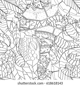 Tracery seamless pattern. Mehndi design. Ethnic monochrome binary doodle texture. Curved doodling black and white background. Vector