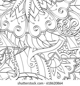 Tracery seamless pattern. Mehndi design. Ethnic monochrome binary doodle texture. Curved doodling black and white background. Vector