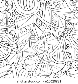 Tracery seamless pattern. Mehndi design. Ethnic monochrome binary doodle texture. Curved doodling black and white background. Vector