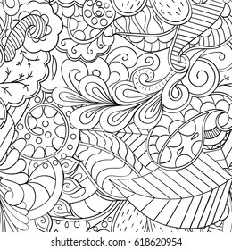 Tracery seamless pattern. Mehndi design. Ethnic monochrome binary doodle texture. Curved doodling black and white background. Vector