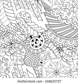 Tracery seamless pattern. Mehndi design. Ethnic monochrome binary doodle texture. Curved doodling black and white background. Vector