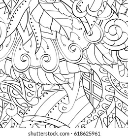 Tracery seamless pattern. Mehndi design. Ethnic monochrome binary doodle texture. Curved doodling black and white background. Vector