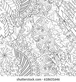 Tracery seamless pattern. Mehndi design. Ethnic monochrome binary doodle texture. Curved doodling black and white background. Vector