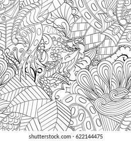 Tracery seamless pattern. Mehndi design. Ethnic monochrome binary doodle texture. Curved doodling black and white background. Vector