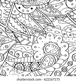 Tracery seamless pattern. Mehndi design. Ethnic monochrome binary doodle texture. Curved doodling black and white background. Vector