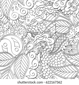 Tracery seamless pattern. Mehndi design. Ethnic monochrome binary doodle texture. Curved doodling black and white background. Vector